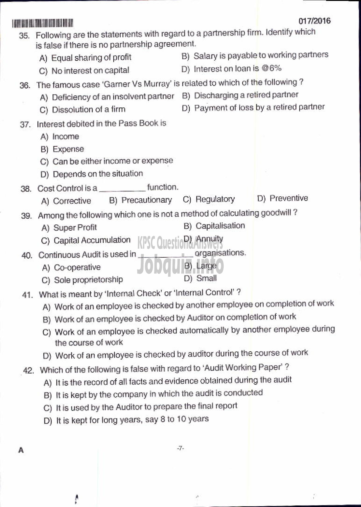 Kerala PSC Question Paper - JUNIOR SUPERINTENDENT P AND A KSCCF LTD-5