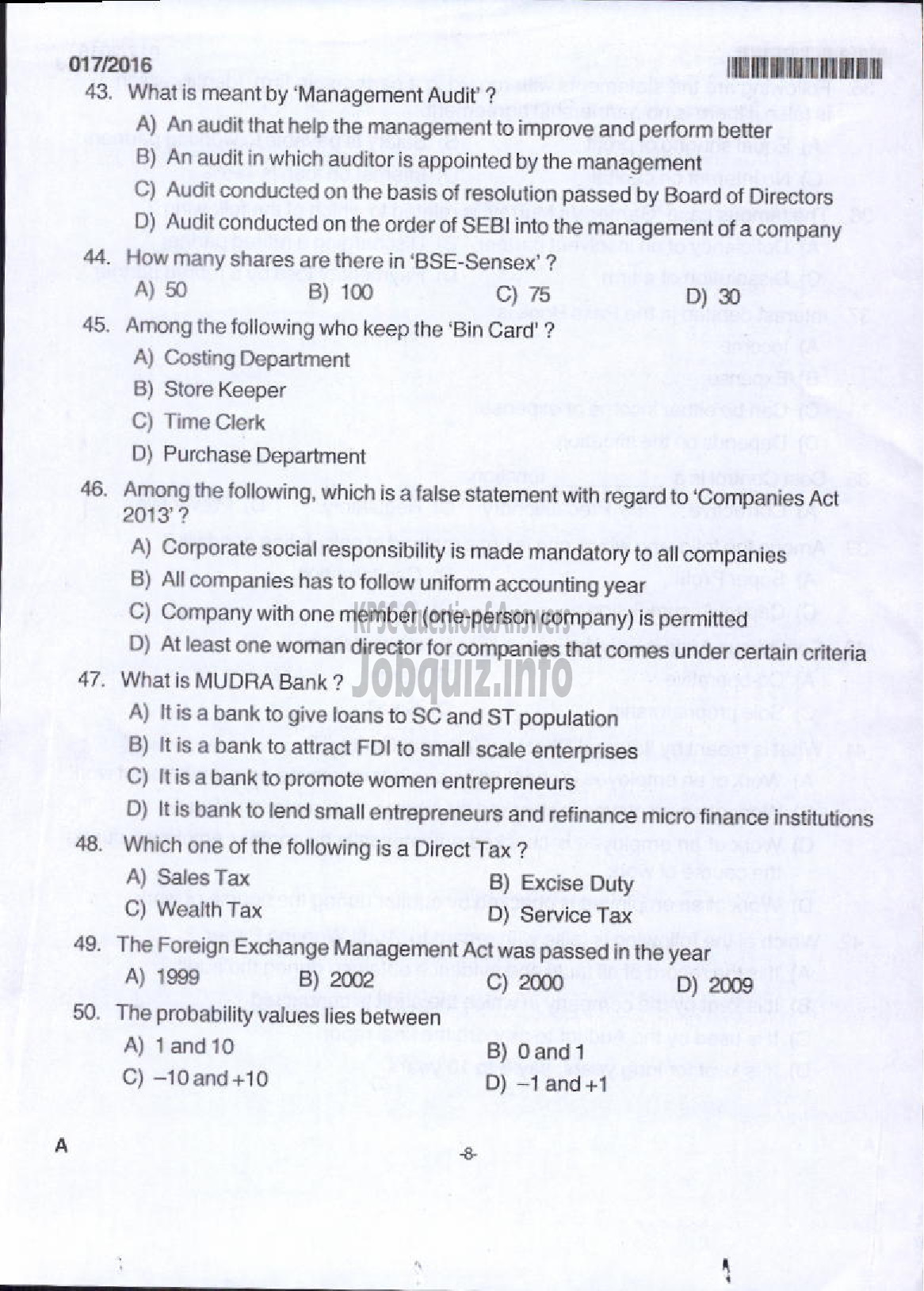 Kerala PSC Question Paper - JUNIOR SUPERINTENDENT P AND A KSCCF LTD-6