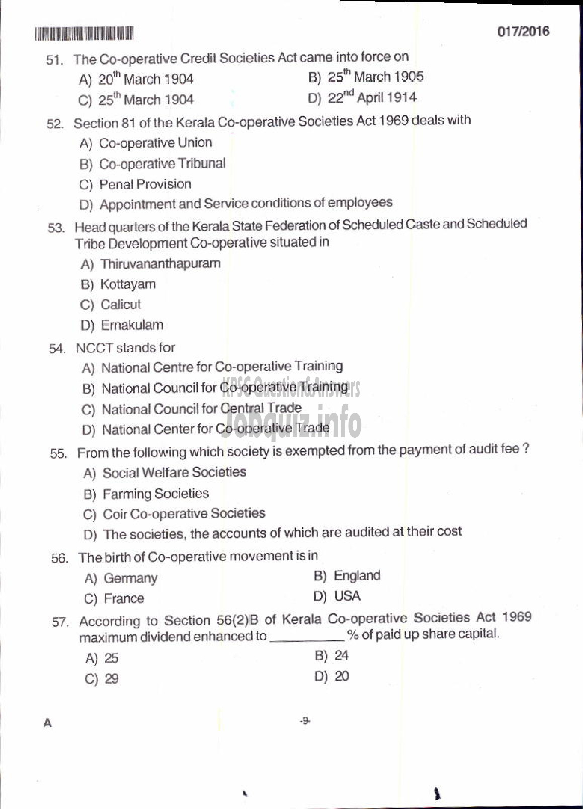 Kerala PSC Question Paper - JUNIOR SUPERINTENDENT P AND A KSCCF LTD-7