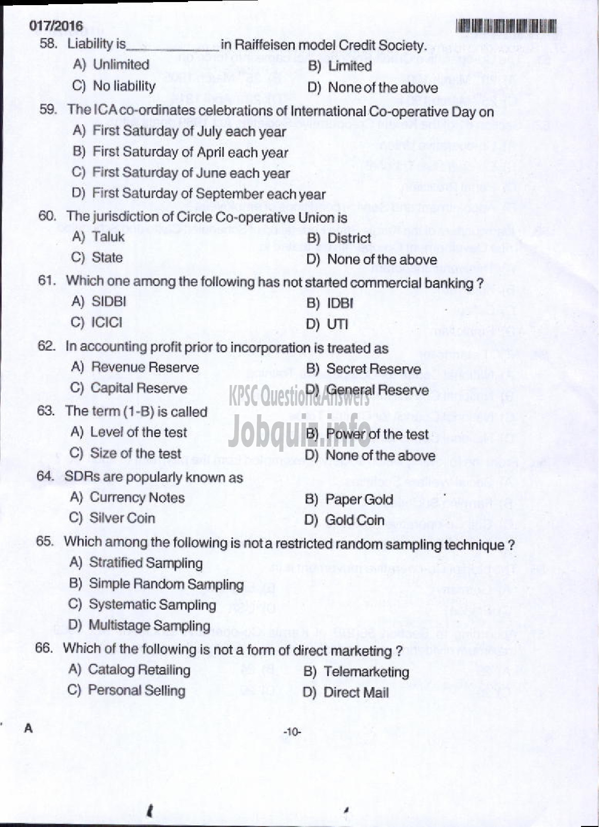 Kerala PSC Question Paper - JUNIOR SUPERINTENDENT P AND A KSCCF LTD-8