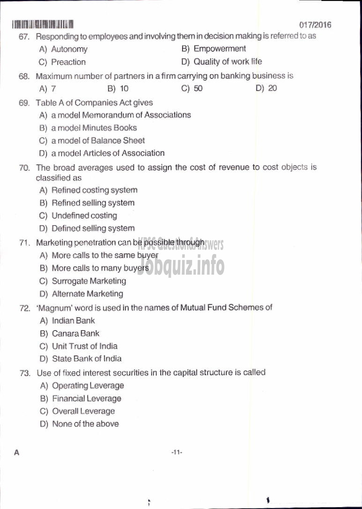 Kerala PSC Question Paper - JUNIOR SUPERINTENDENT P AND A KSCCF LTD-9