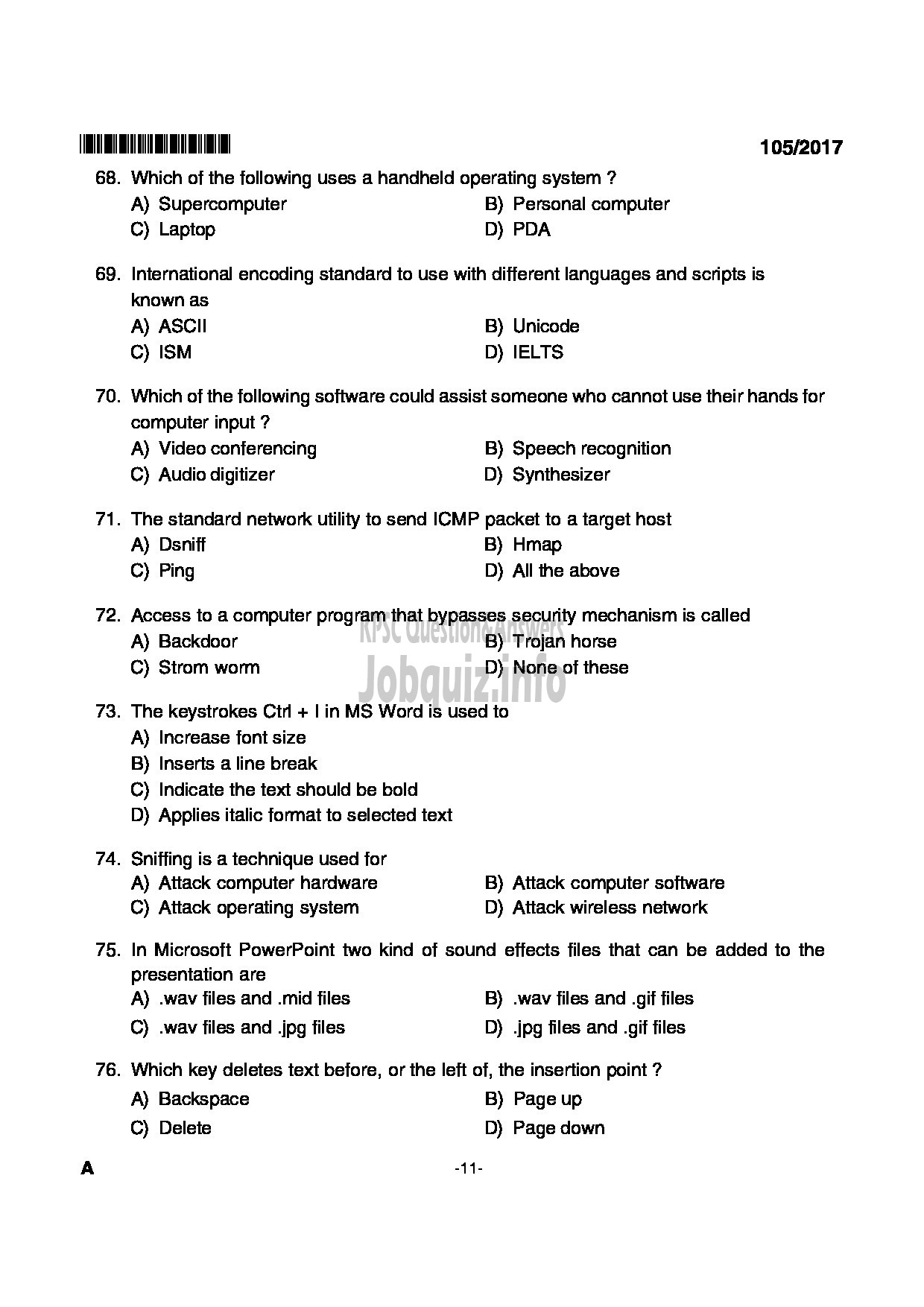 Kerala PSC Question Paper - JUNIOR SYSTEMS OFFICER KERALA CO OPERATIVE MILK MARKETING FEDERATION LIMITED GENERAL AND SOCIETY-11