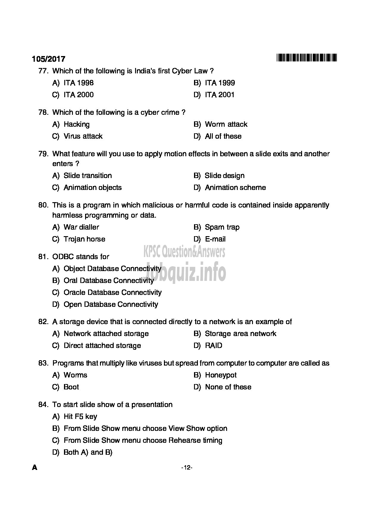 Kerala PSC Question Paper - JUNIOR SYSTEMS OFFICER KERALA CO OPERATIVE MILK MARKETING FEDERATION LIMITED GENERAL AND SOCIETY-12