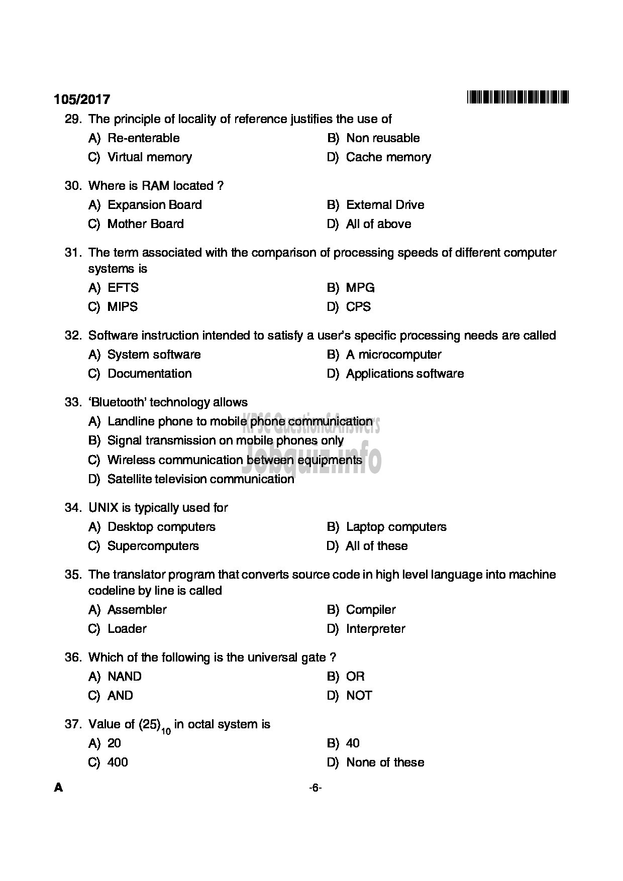 Kerala PSC Question Paper - JUNIOR SYSTEMS OFFICER KERALA CO OPERATIVE MILK MARKETING FEDERATION LIMITED GENERAL AND SOCIETY-6