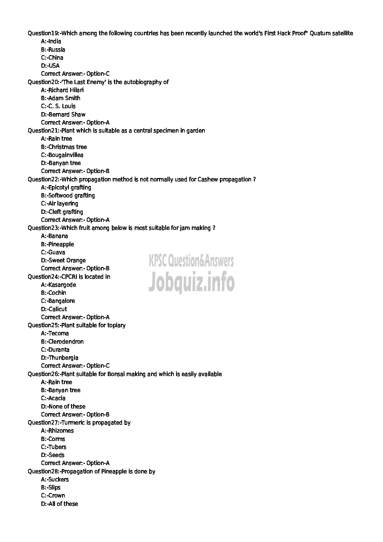 Kerala PSC Question Paper - JUNIUOR INSTRUCTOR HORTICULTURE INDUSTRIAL TRAINING-3