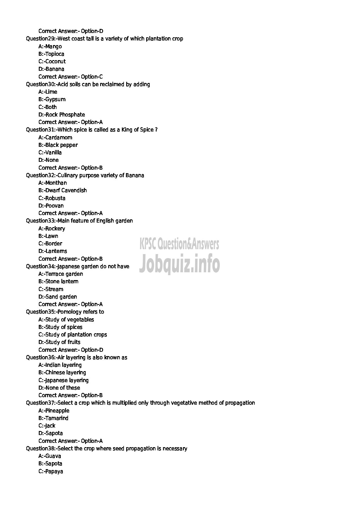 Kerala PSC Question Paper - JUNIUOR INSTRUCTOR HORTICULTURE INDUSTRIAL TRAINING-4