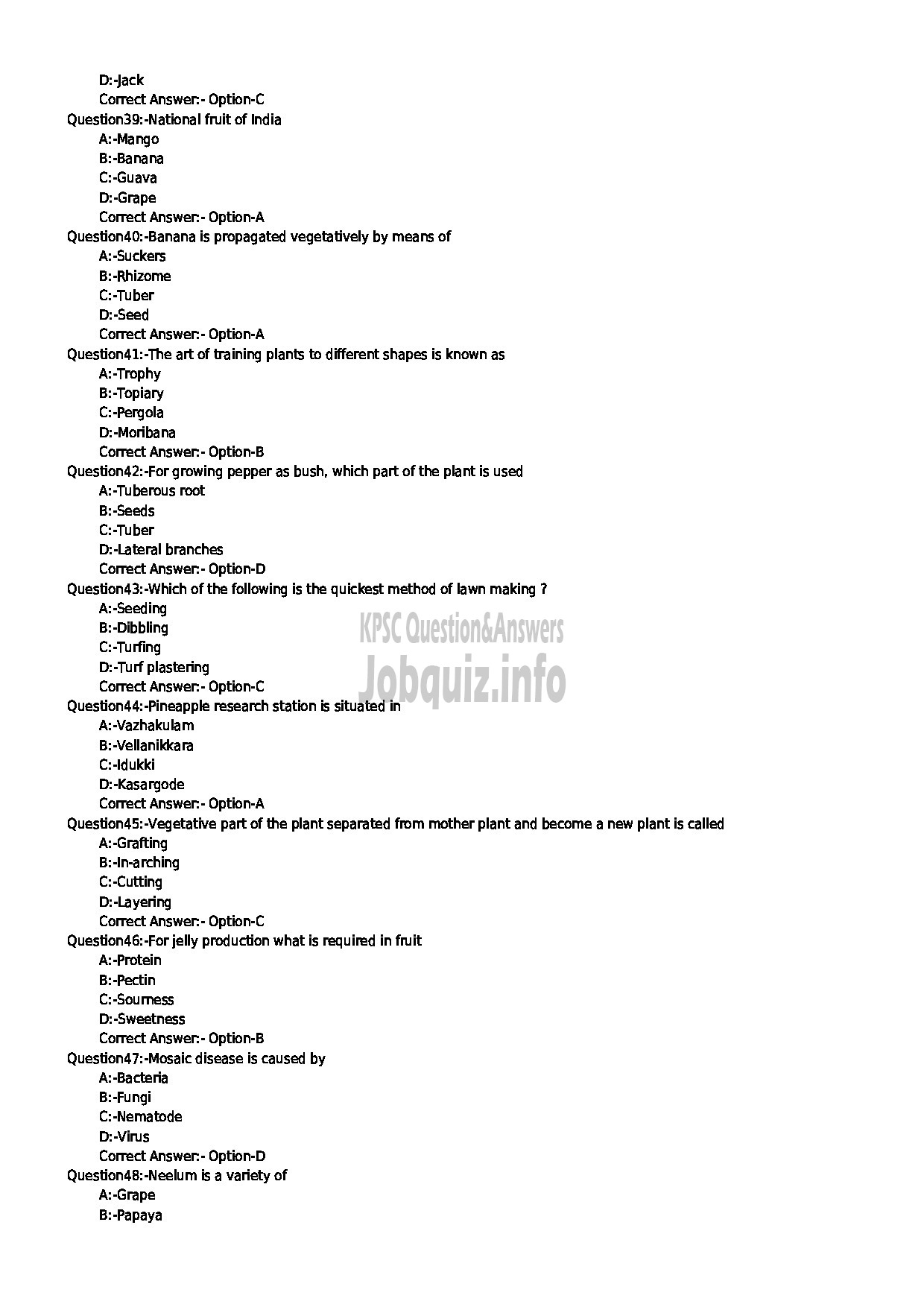 Kerala PSC Question Paper - JUNIUOR INSTRUCTOR HORTICULTURE INDUSTRIAL TRAINING-5