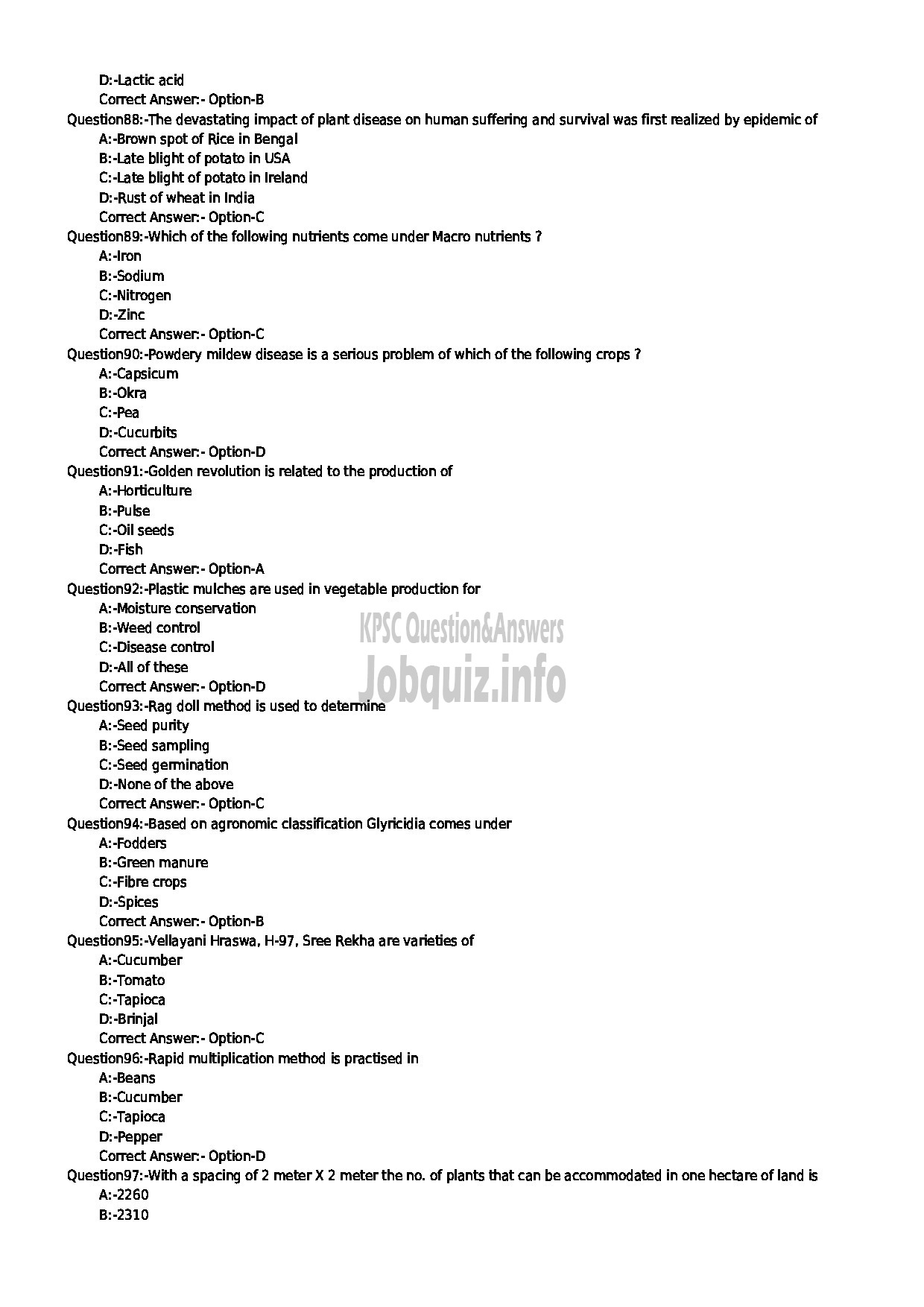 Kerala PSC Question Paper - JUNIUOR INSTRUCTOR HORTICULTURE INDUSTRIAL TRAINING-10