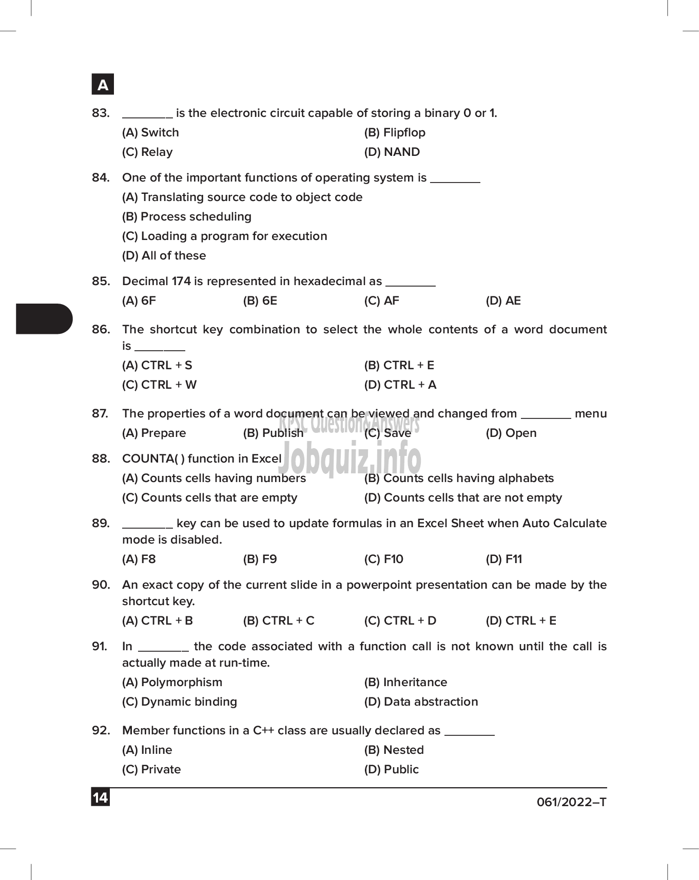 Kerala PSC Question Paper - Junior Assistant/ Assistant Gr II/ EDP Assistant - KSBCDC Ltd/ ODEPC Ltd/ KSIEL/ KSCRMF Ltd  -14