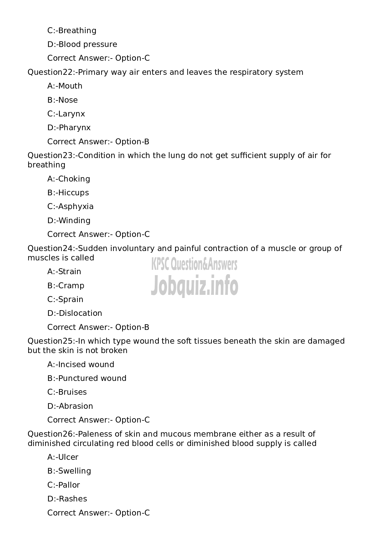 Kerala PSC Question Paper - Junior Health Inspector Grade II-5