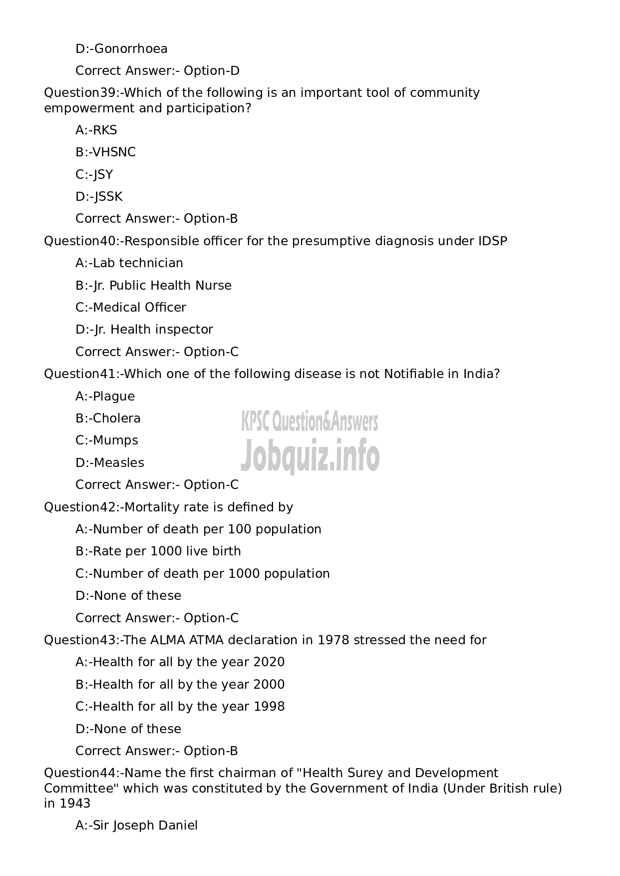 Kerala PSC Question Paper - Junior Health Inspector Grade II-8