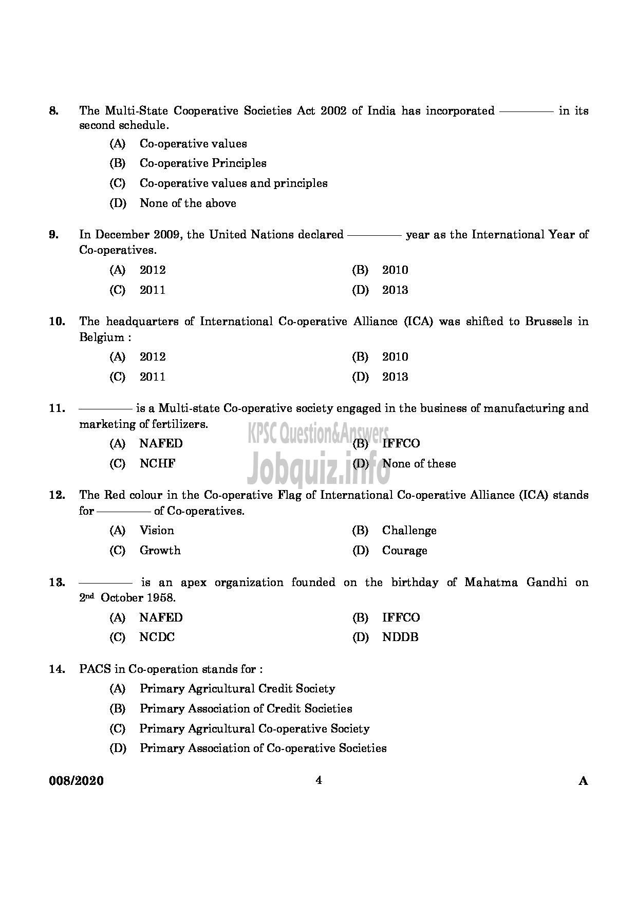 Kerala PSC Question Paper - Junior Inspector Of Co Operative Societies Co Operation-2