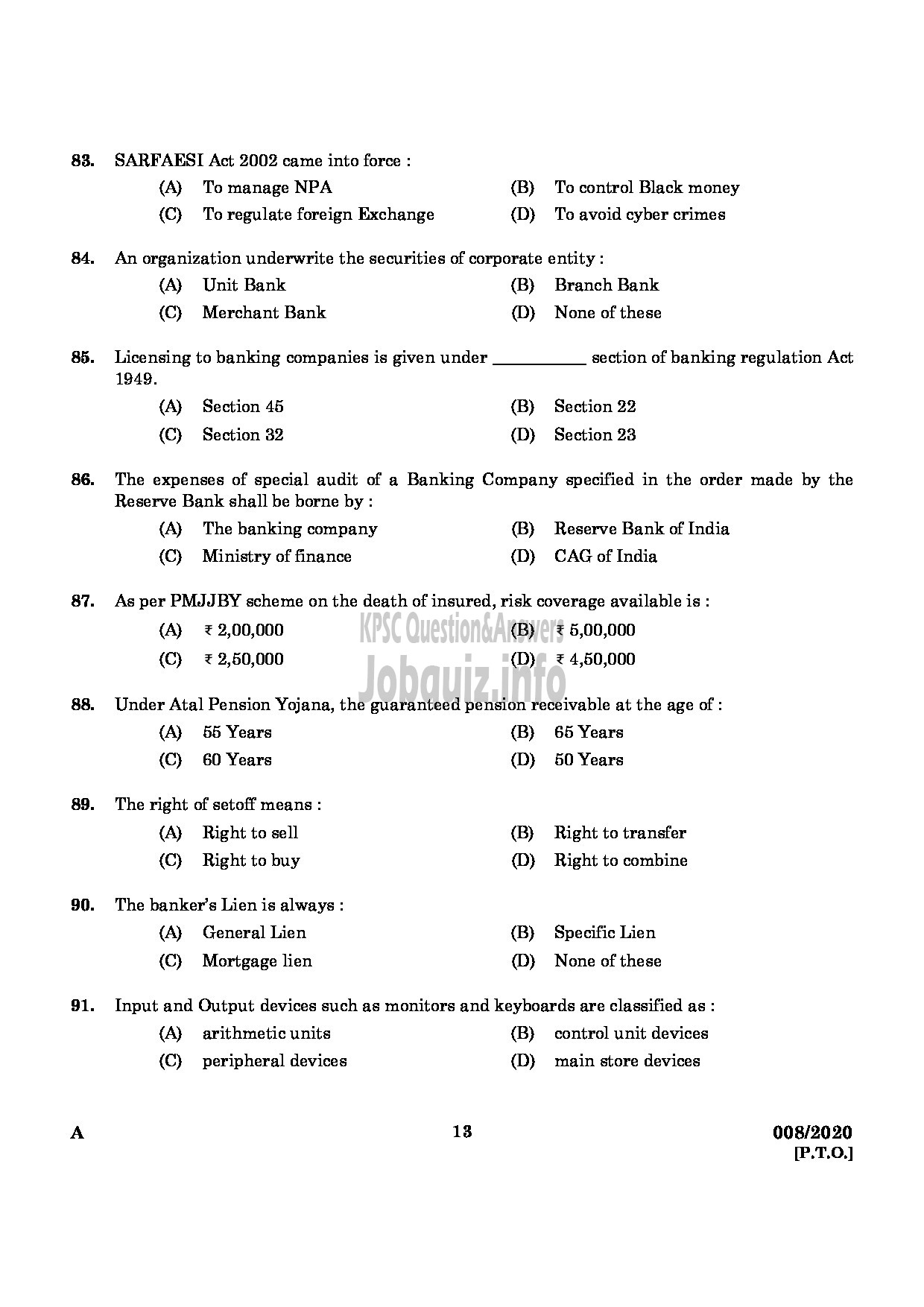 Kerala PSC Question Paper - Junior Inspector Of Co Operative Societies Co Operation-11