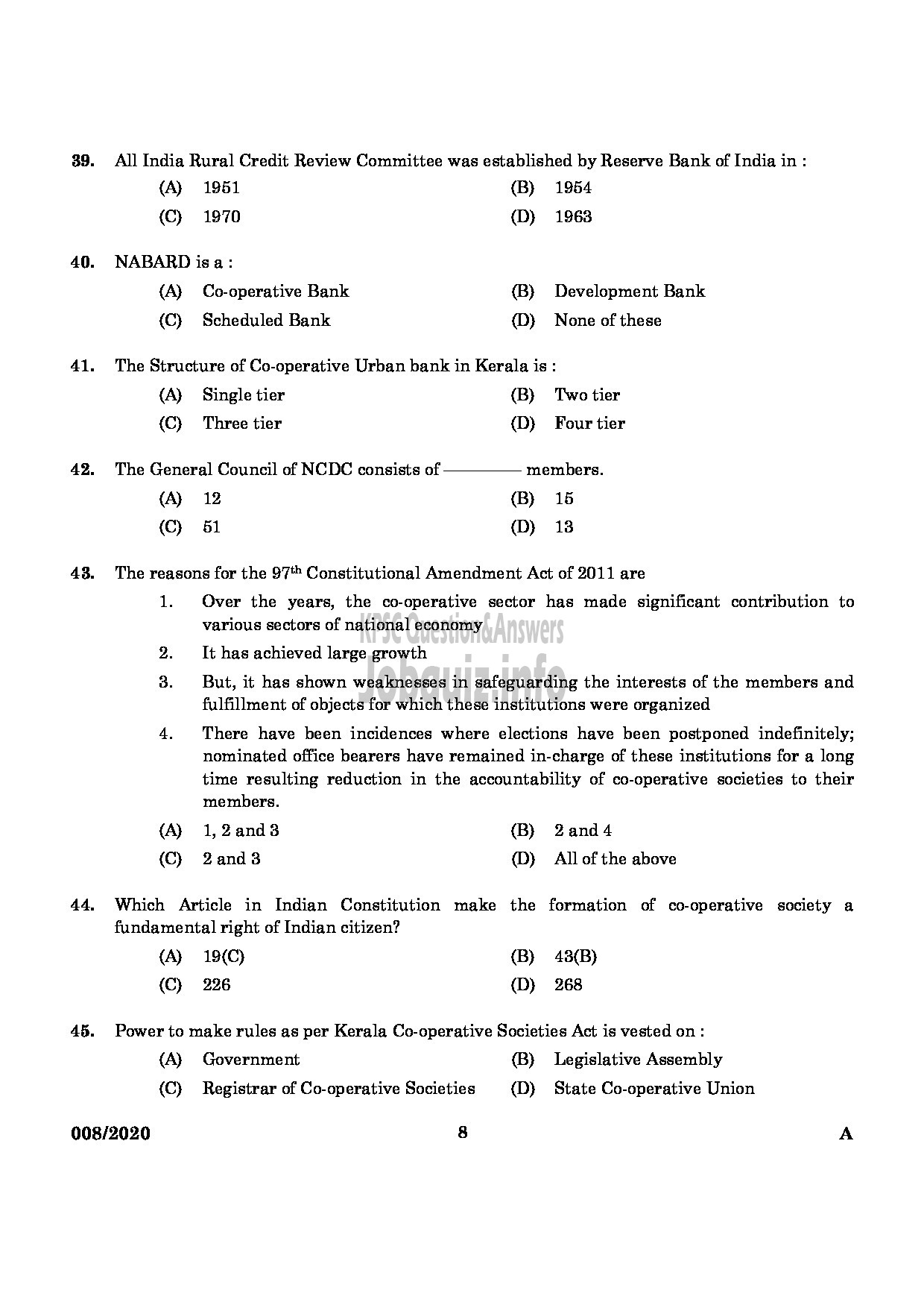 Kerala PSC Question Paper - Junior Inspector Of Co Operative Societies Co Operation-6