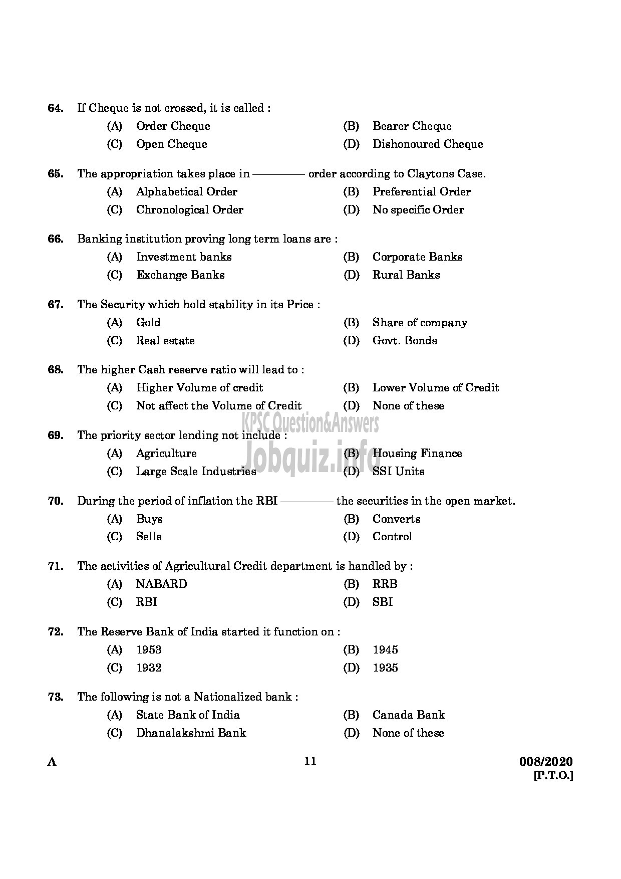 Kerala PSC Question Paper - Junior Inspector Of Co Operative Societies Co Operation-9