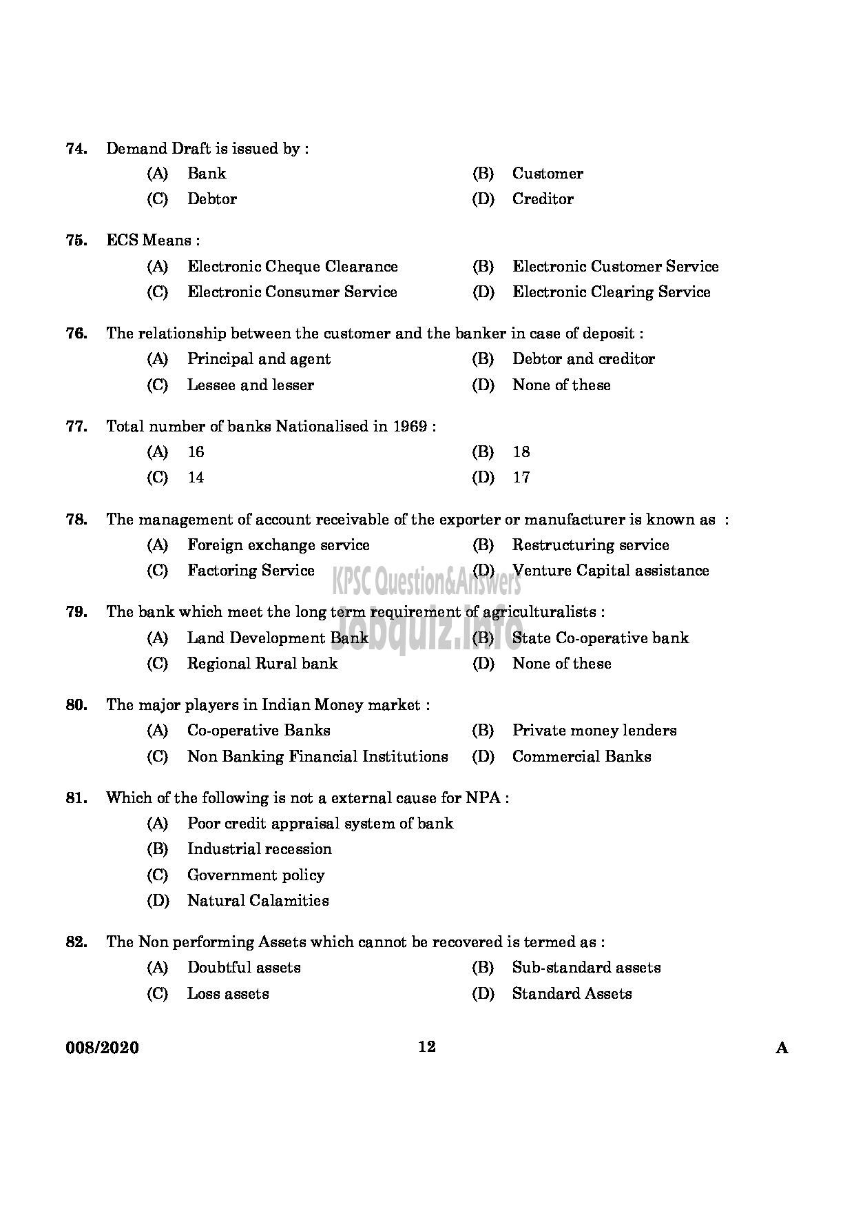 Kerala PSC Question Paper - Junior Inspector Of Co Operative Societies Co Operation-10