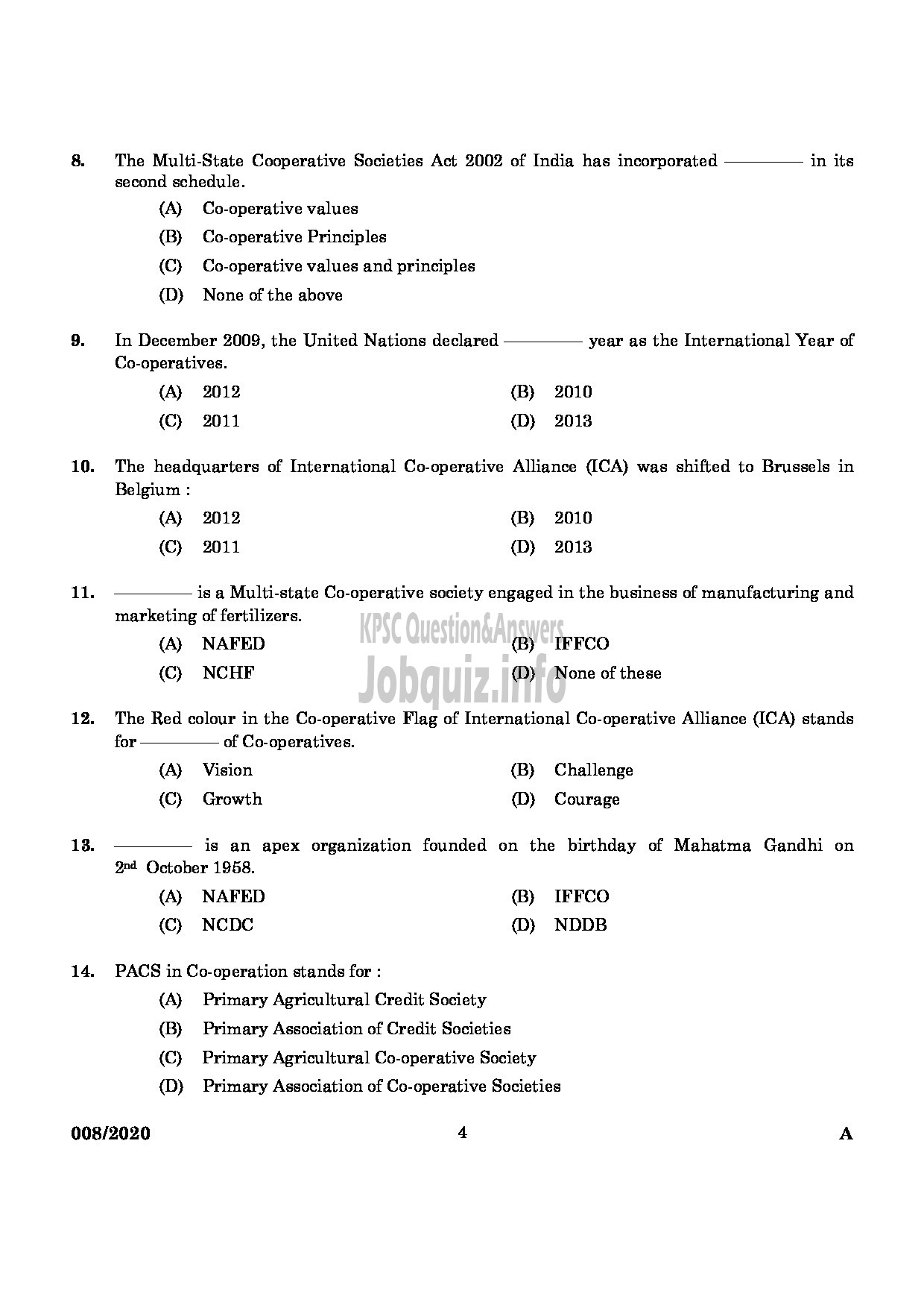 Kerala PSC Question Paper - Junior Inspector Of Co Operative Societies Co Operation ENGLISH -2