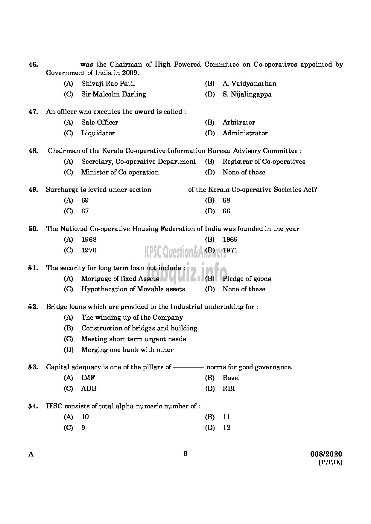 Kerala PSC Question Paper - Junior Inspector Of Co Operative Societies Co Operation ENGLISH -7