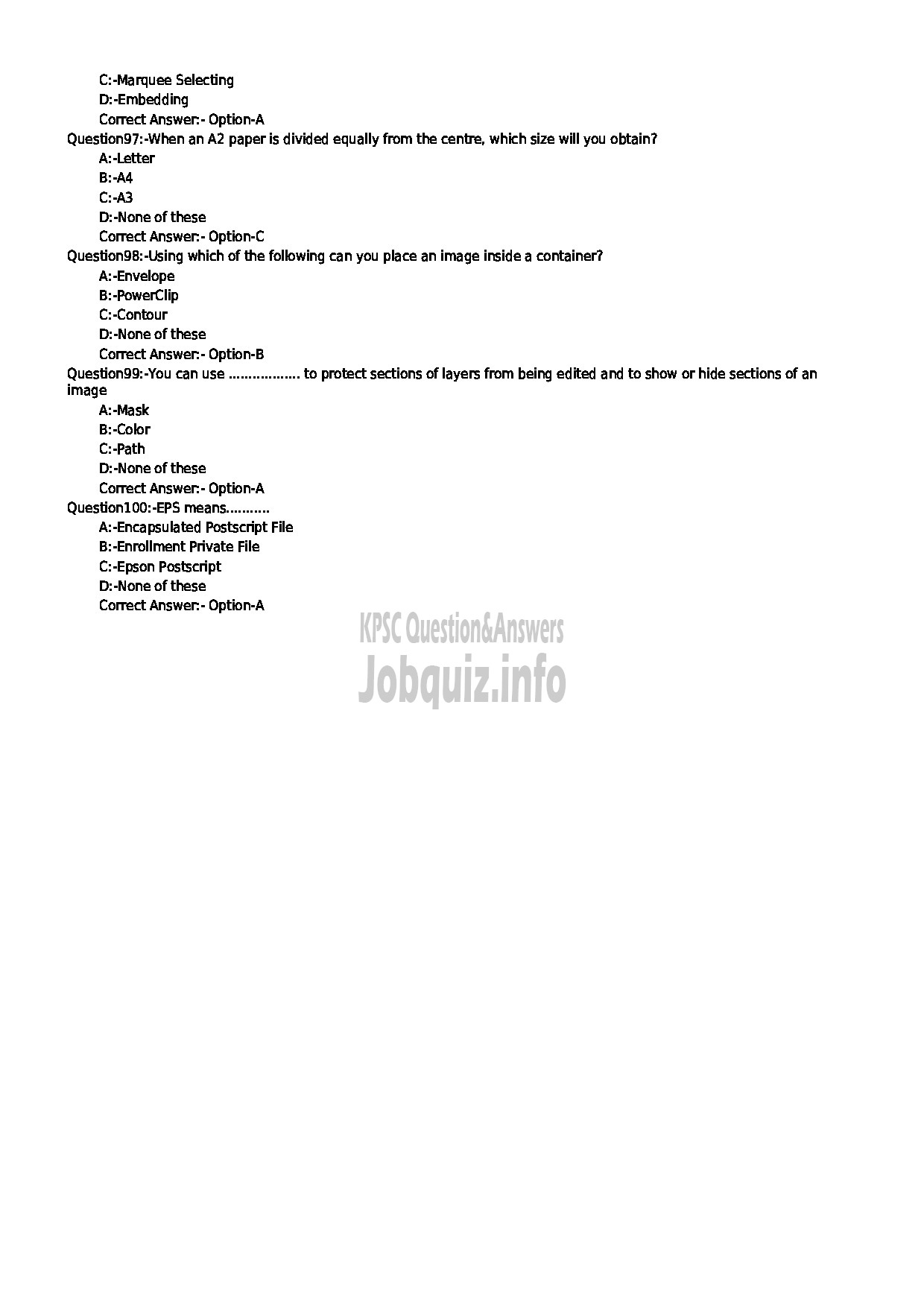 Kerala PSC Question Paper - Junior Instructor(Desktop Publishing Operator) Industrial Training-11