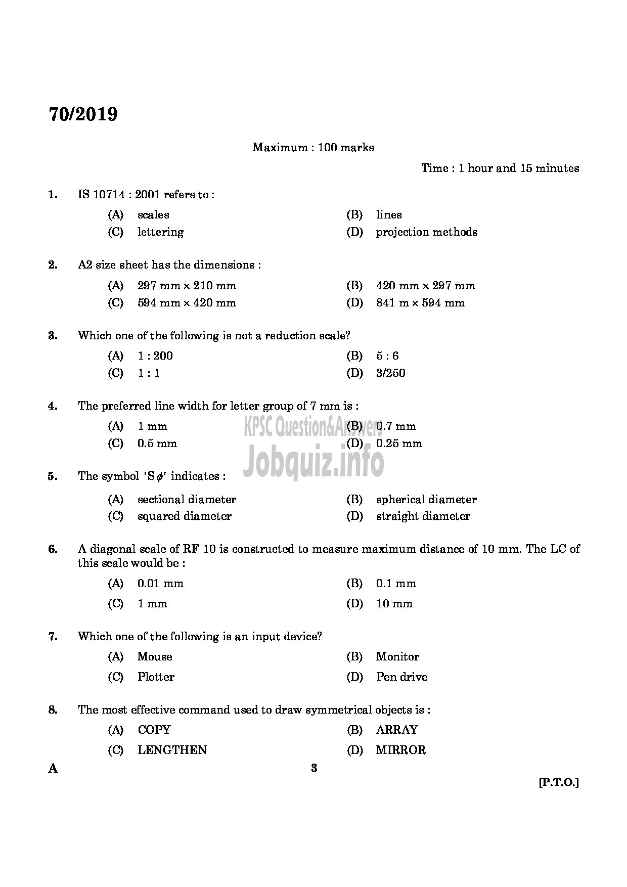 Kerala PSC Question Paper - Junior Instructor (Draftsman Civil) Industrial Training & Engineering Asst GrII English -1