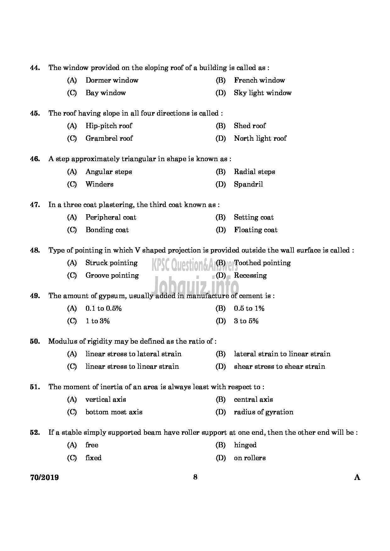 Kerala PSC Question Paper - Junior Instructor (Draftsman Civil) Industrial Training & Engineering Asst GrII English -6