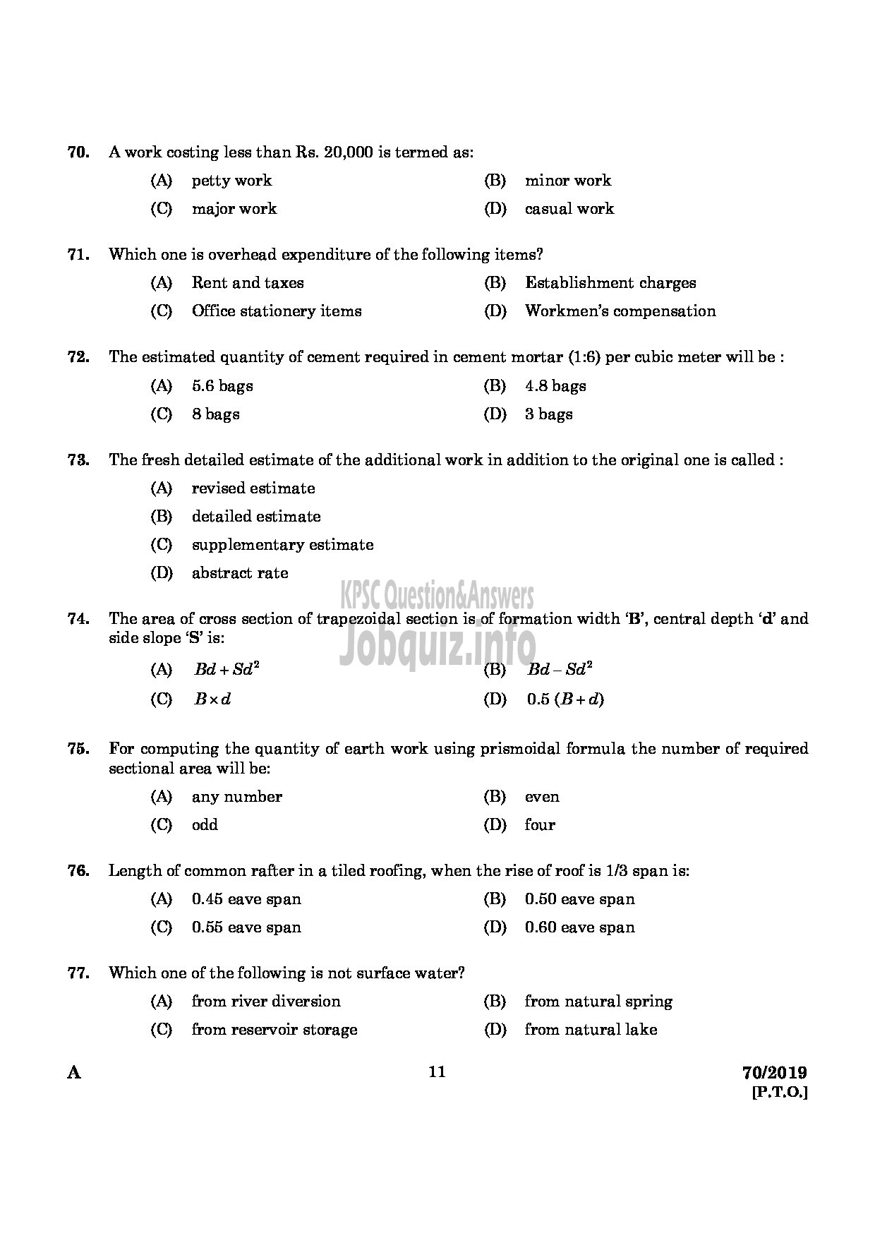 Kerala PSC Question Paper - Junior Instructor (Draftsman Civil) Industrial Training & Engineering Asst GrII English -9