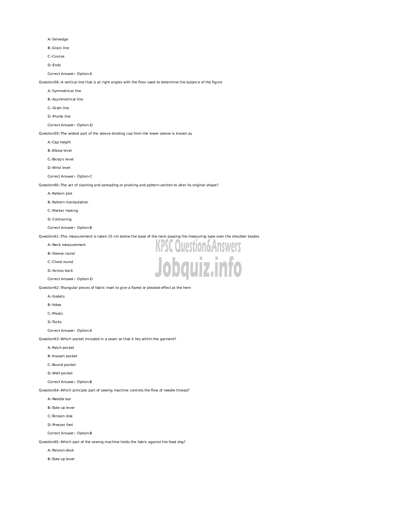 Kerala PSC Question Paper - Junior Instructor (Fashion Design Technology) (SR for SC/ST and ST only) - Industrial Training  -8