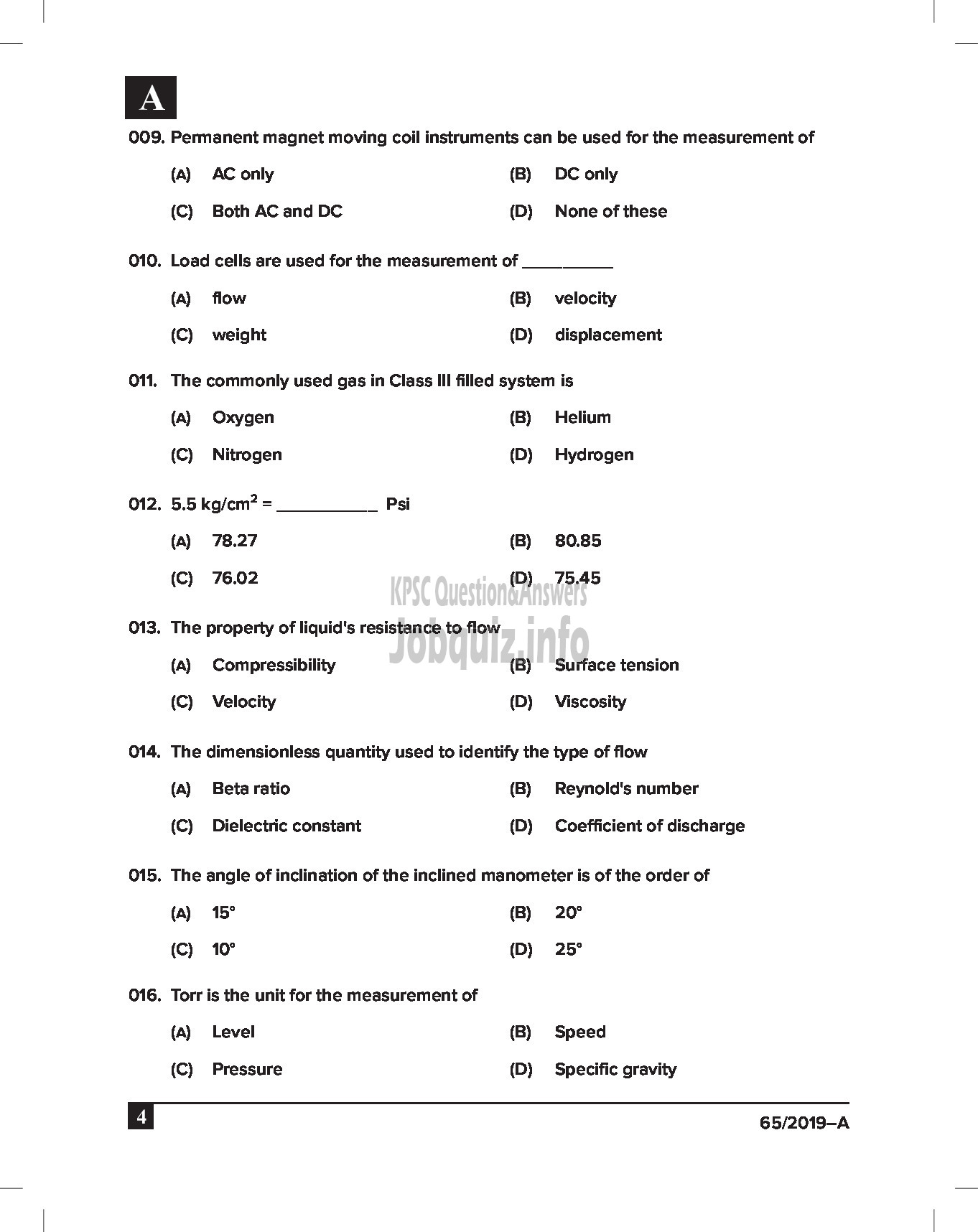 Kerala PSC Question Paper - Junior Instructor (Instrument Mechanic) Industrial Training Dept English -4