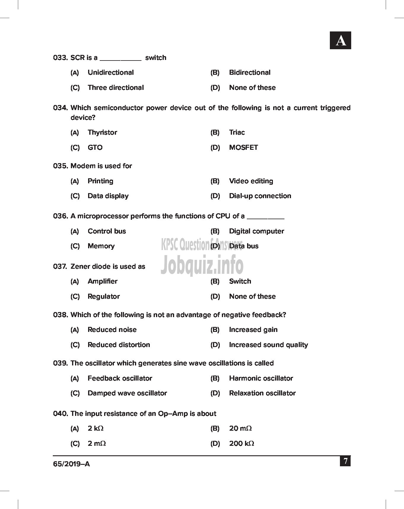 Kerala PSC Question Paper - Junior Instructor (Instrument Mechanic) Industrial Training Dept English -7