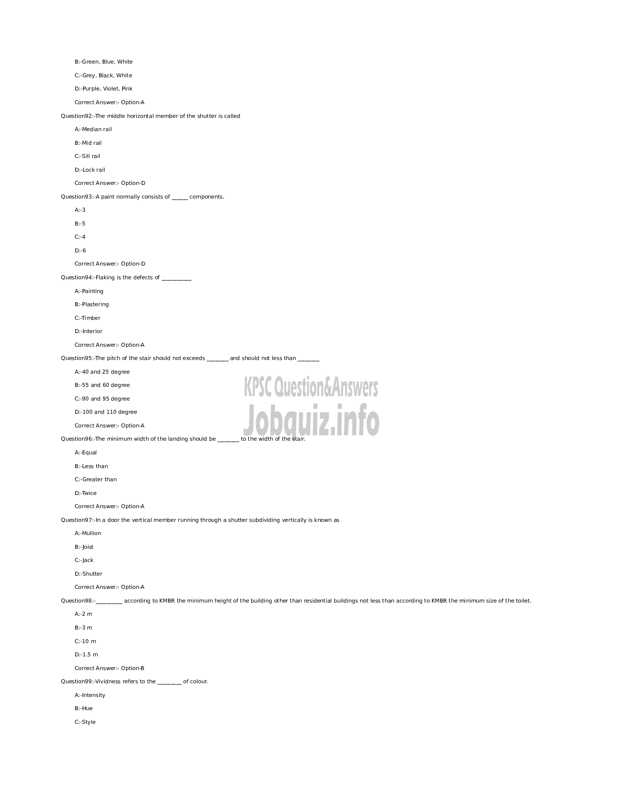 Kerala PSC Question Paper - Junior Instructor (Interior Decoration and Designing) - Industrial Training -12