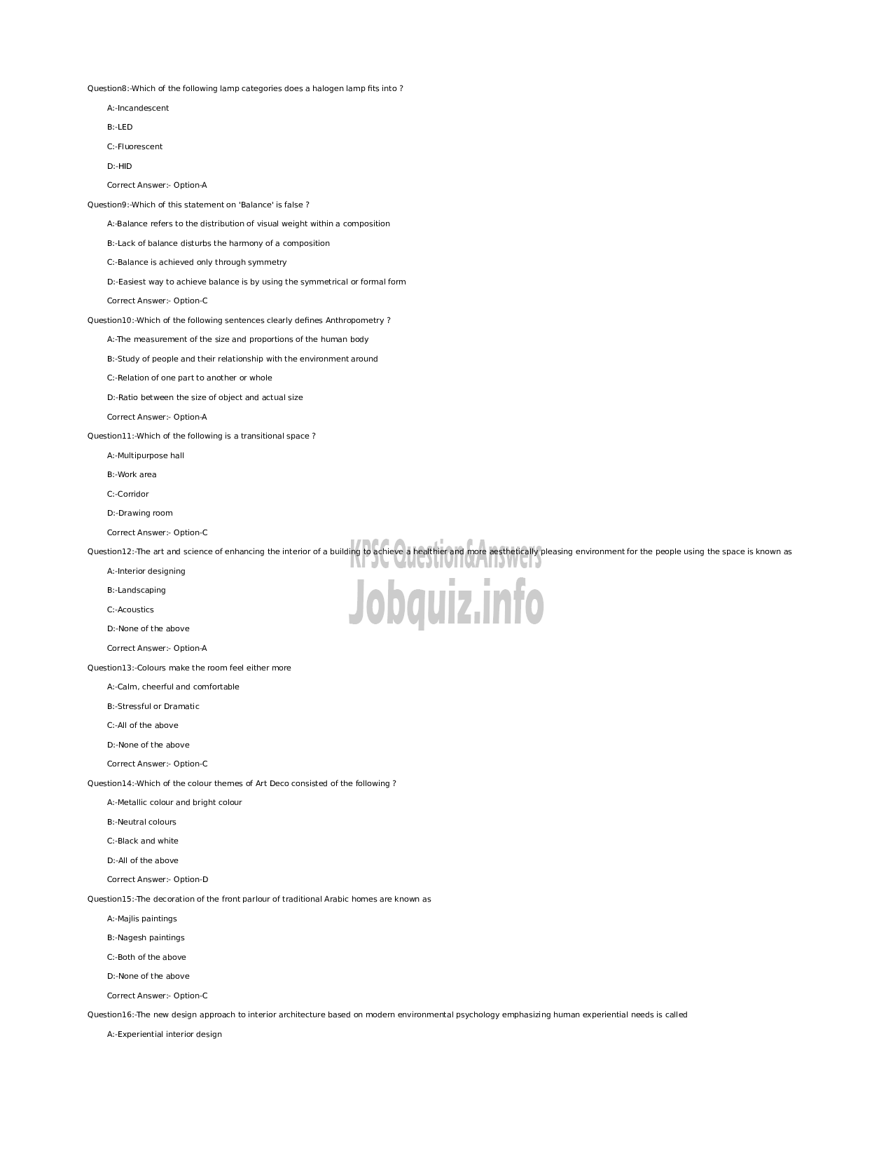 Kerala PSC Question Paper - Junior Instructor (Interior Decoration and Designing)-2