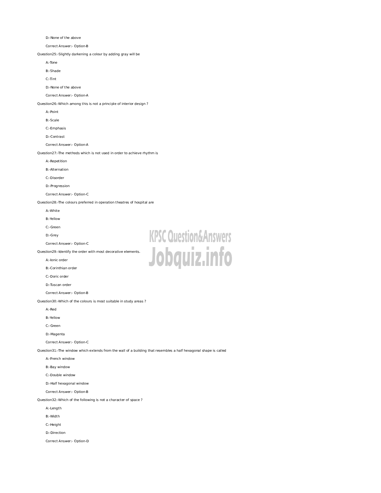 Kerala PSC Question Paper - Junior Instructor (Interior Decoration and Designing)-4