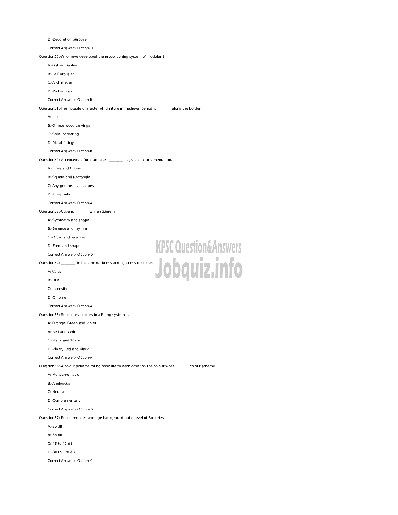 Kerala PSC Question Paper - Junior Instructor (Interior Decoration and Designing)-7