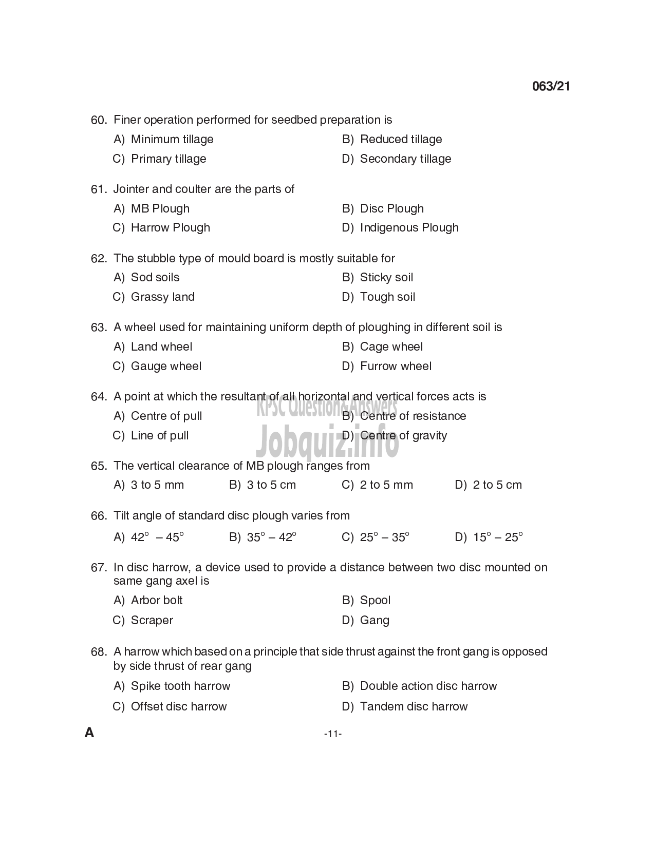 Kerala PSC Question Paper - Junior Instructor Mechanical Agricultural Machinery-11