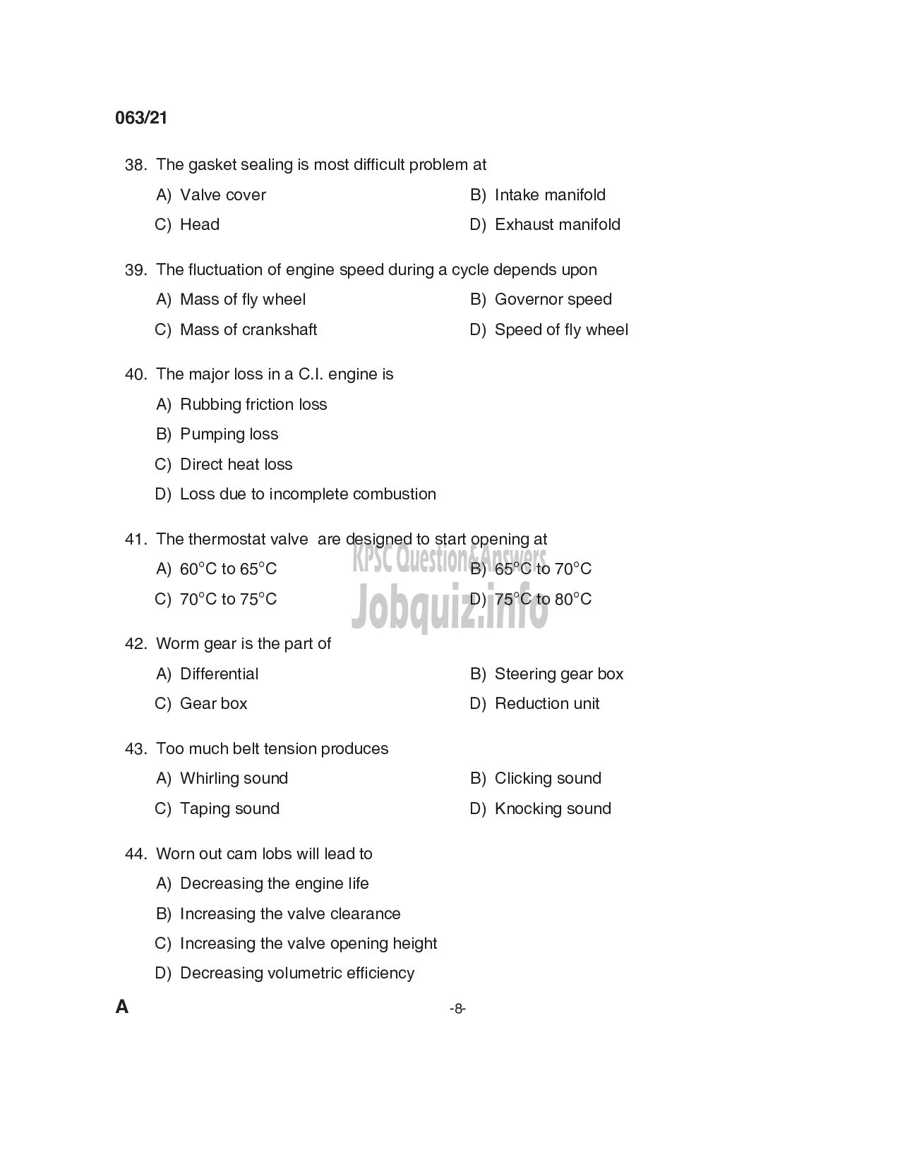 Kerala PSC Question Paper - Junior Instructor Mechanical Agricultural Machinery-8