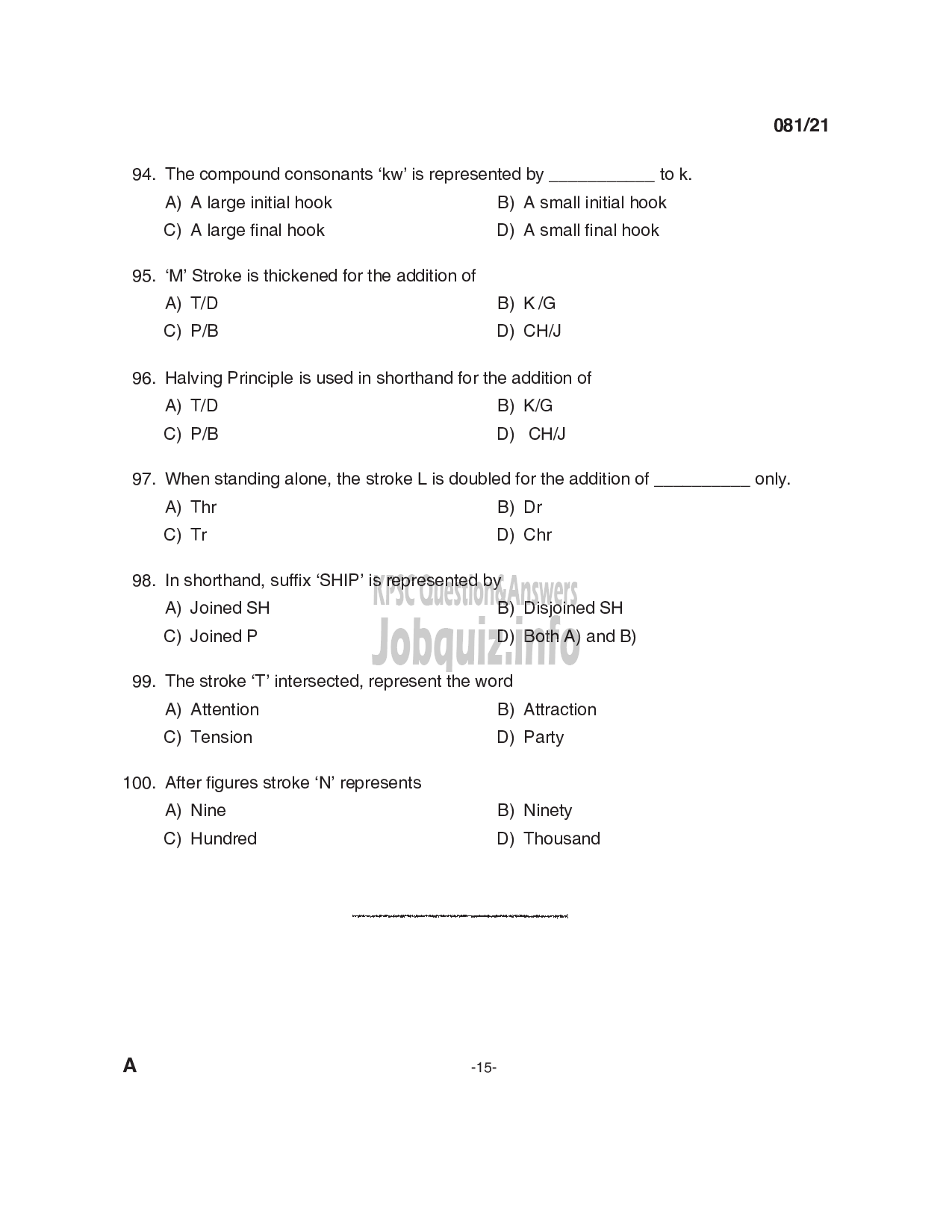 Kerala PSC Question Paper - Junior Instructor (Secretarial Practice- English) (SR from among SC/ST) -Industrial Training-15