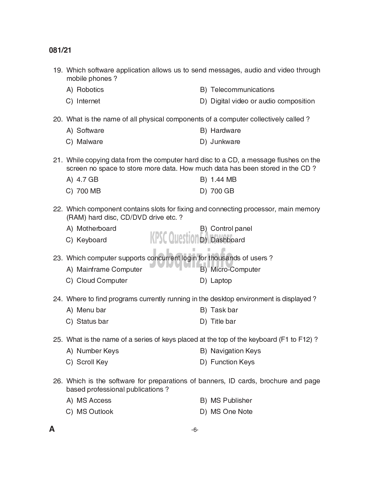 Kerala PSC Question Paper - Junior Instructor (Secretarial Practice- English) (SR from among SC/ST) -Industrial Training-6