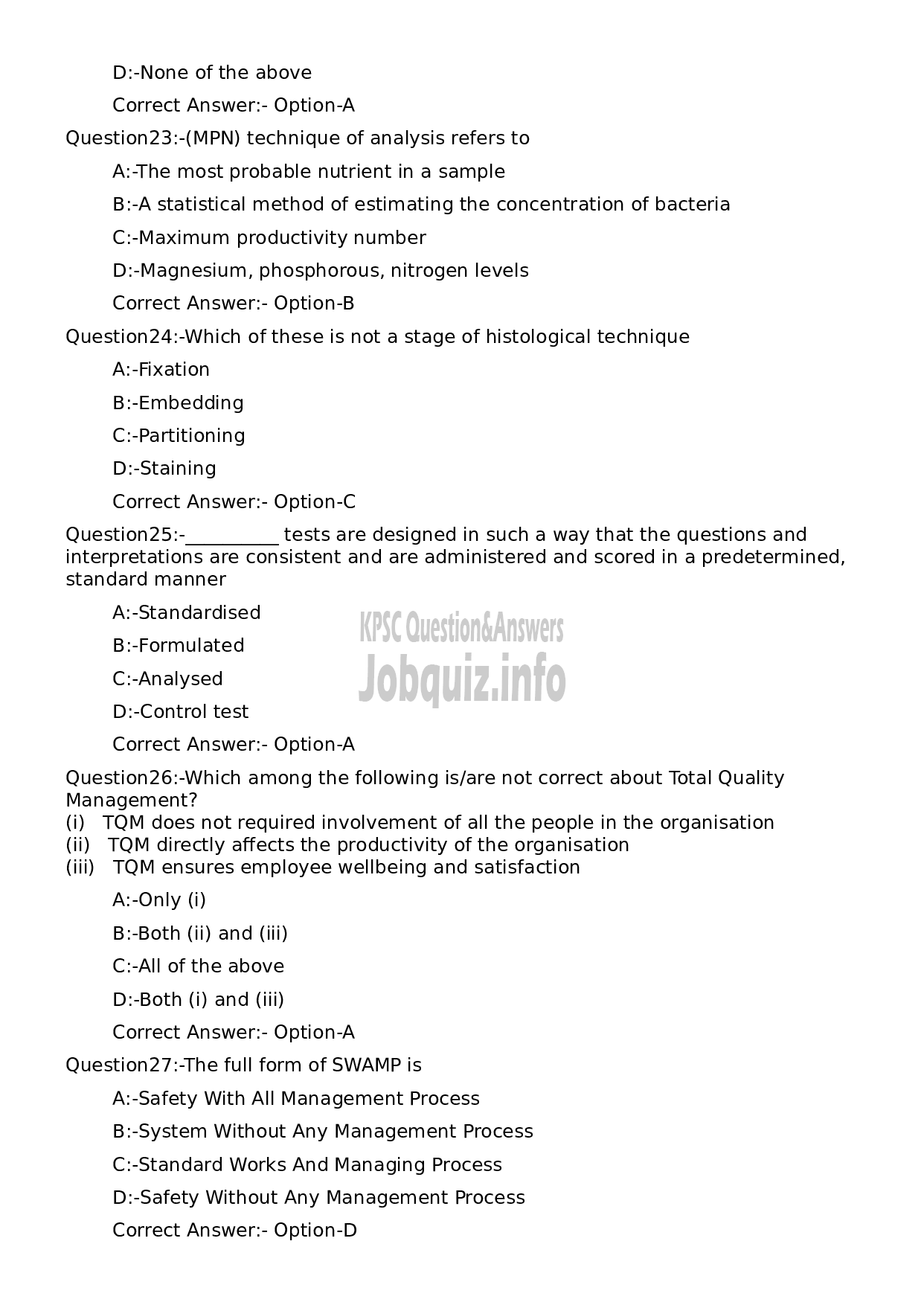 Kerala PSC Question Paper - Junior Manager (Quality Assurance)-5