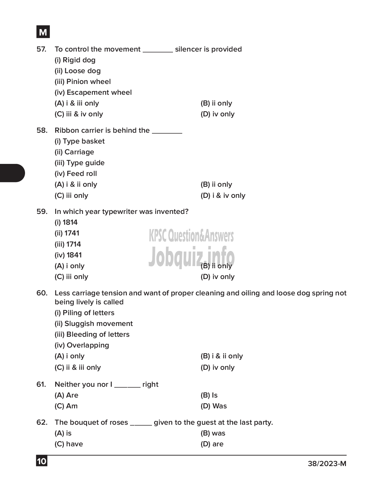 Kerala PSC Question Paper - Junior Typist in Apex Societies, L.D Typist in Various Departments, Typist Gr II in various Companies/ Corporations etc (SSLC Level Main Examination 2022)-10