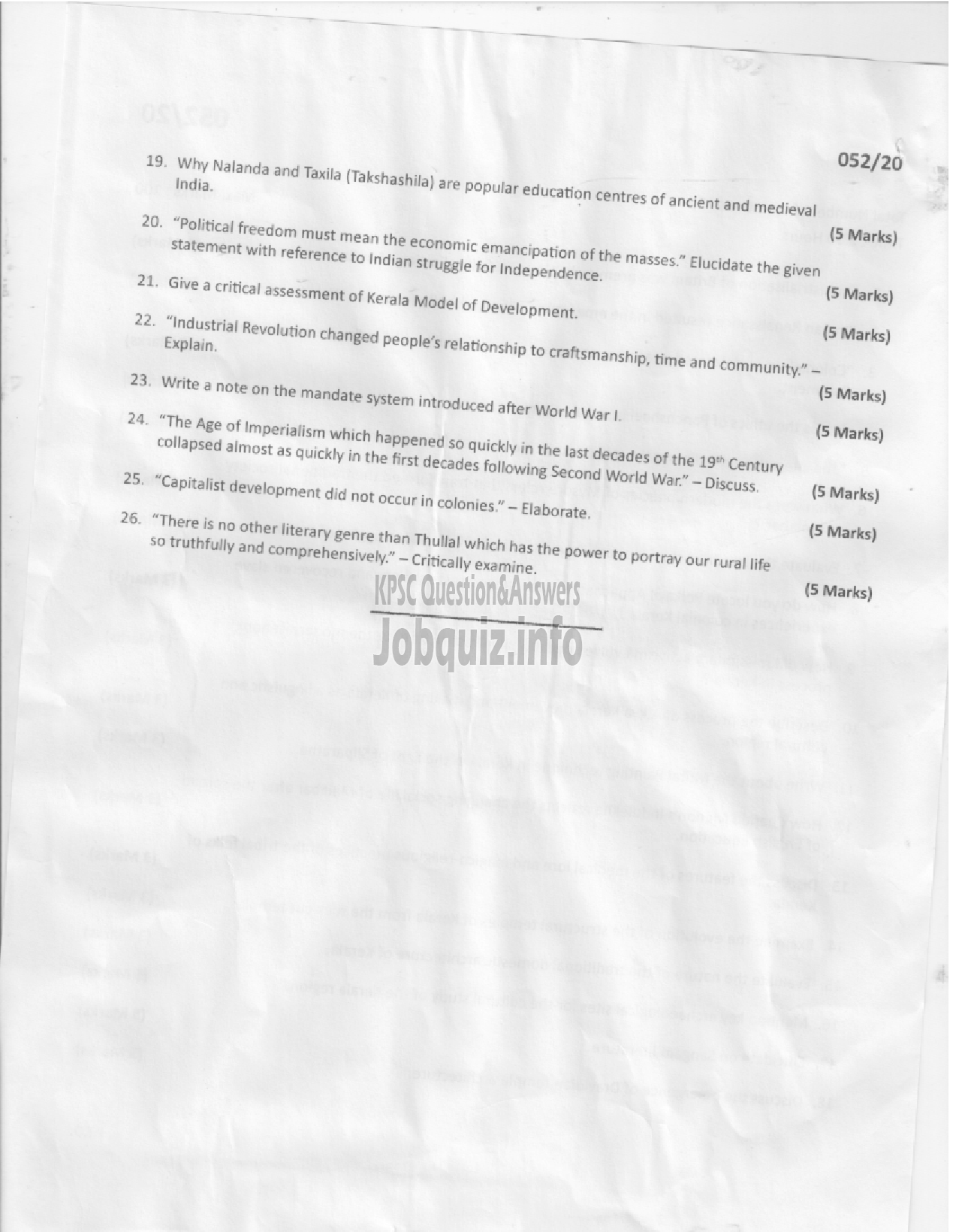 Kerala PSC Question Paper - KAS MAIN - PART I-2