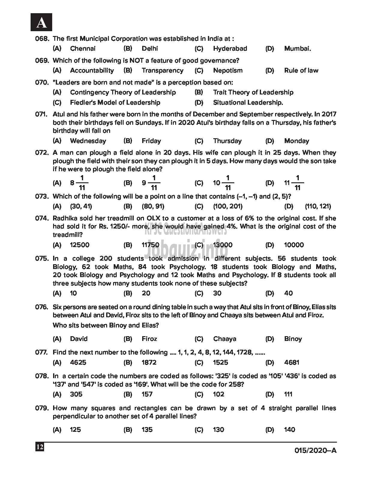 Kerala PSC Question Paper - KAS OFFICER (JUNIOR TIME SCALE) TRAINEE KERALA ADMINISTRATIVE SERVICE-12