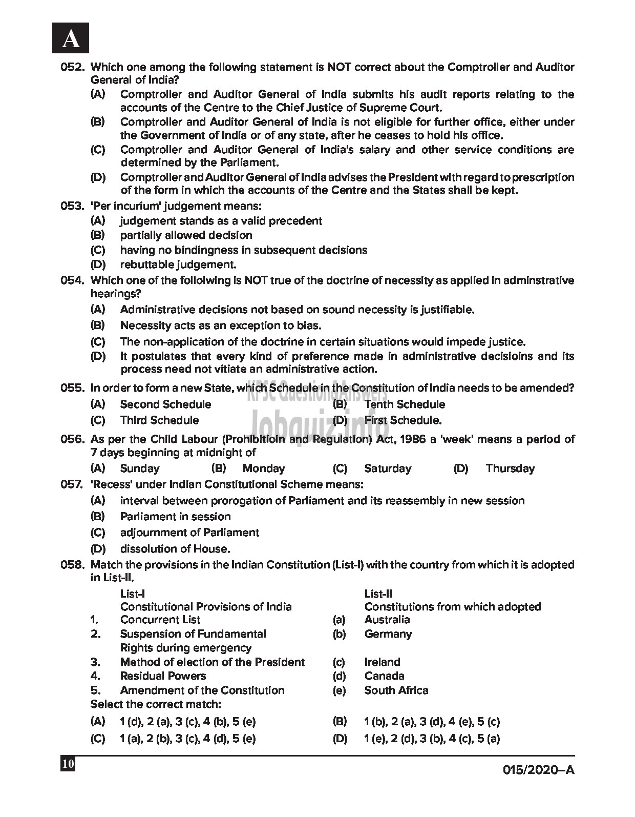 Kerala PSC Question Paper - KAS OFFICER (JUNIOR TIME SCALE) TRAINEE KERALA ADMINISTRATIVE SERVICE-10