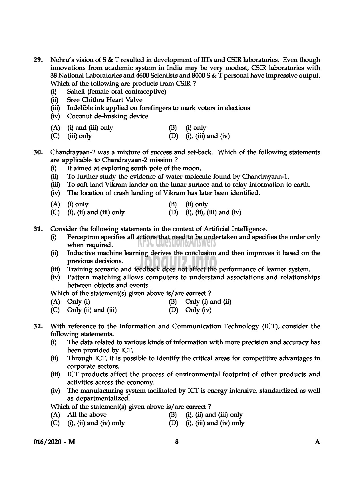 Kerala PSC Question Paper - KAS OFFICER (JUNIOR TIME SCALE) TRAINEE KERALA ADMINISTRATIVE SERVICE-8