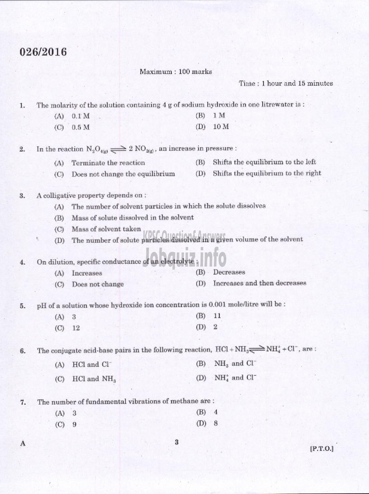 Kerala PSC Question Paper - LABORATORY ASSISTANT DAIRY /CFP KCMMF LTD-1
