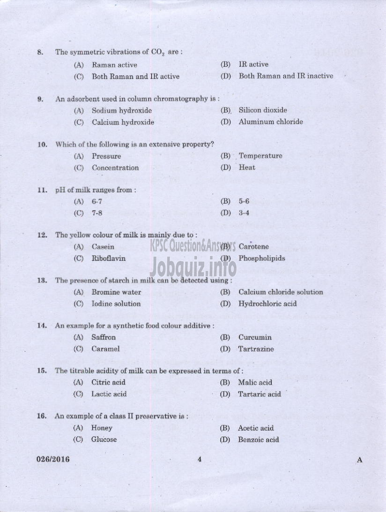Kerala PSC Question Paper - LABORATORY ASSISTANT DAIRY /CFP KCMMF LTD-2