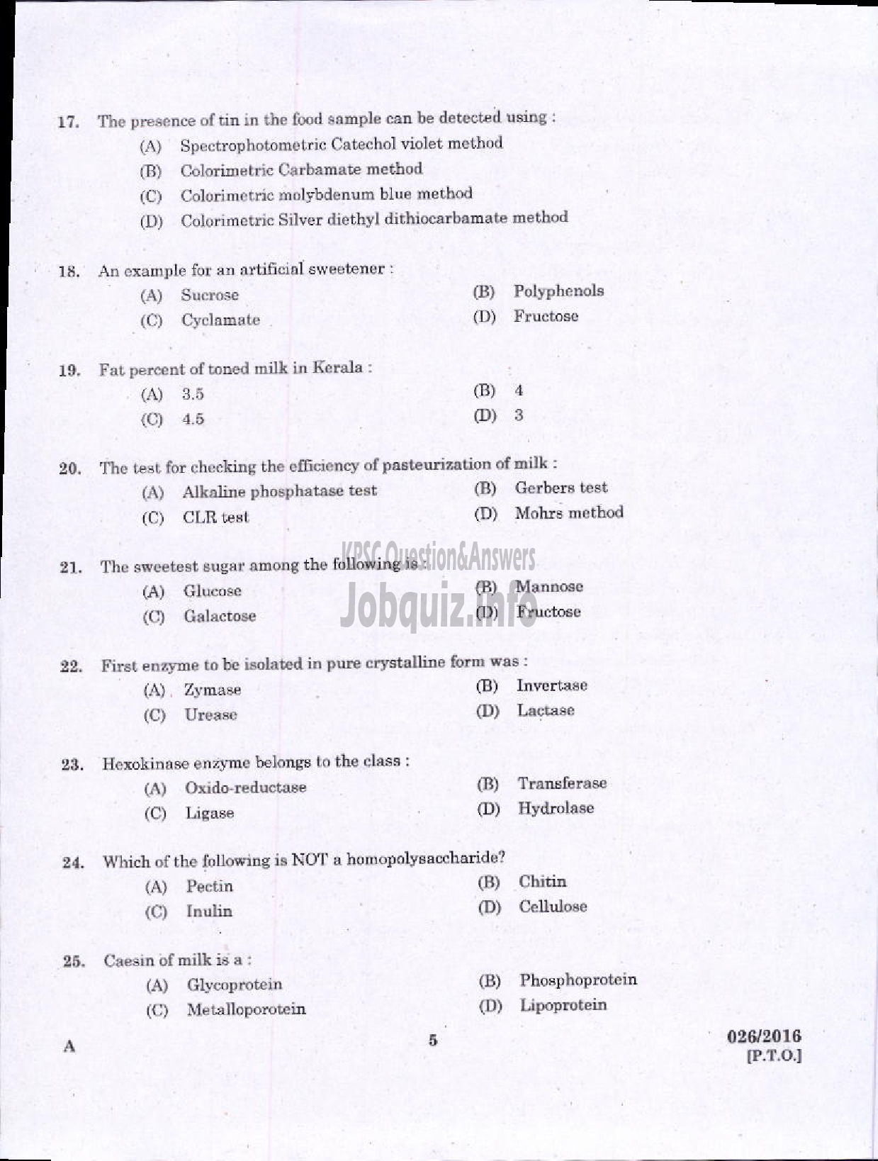 Kerala PSC Question Paper - LABORATORY ASSISTANT DAIRY /CFP KCMMF LTD-3