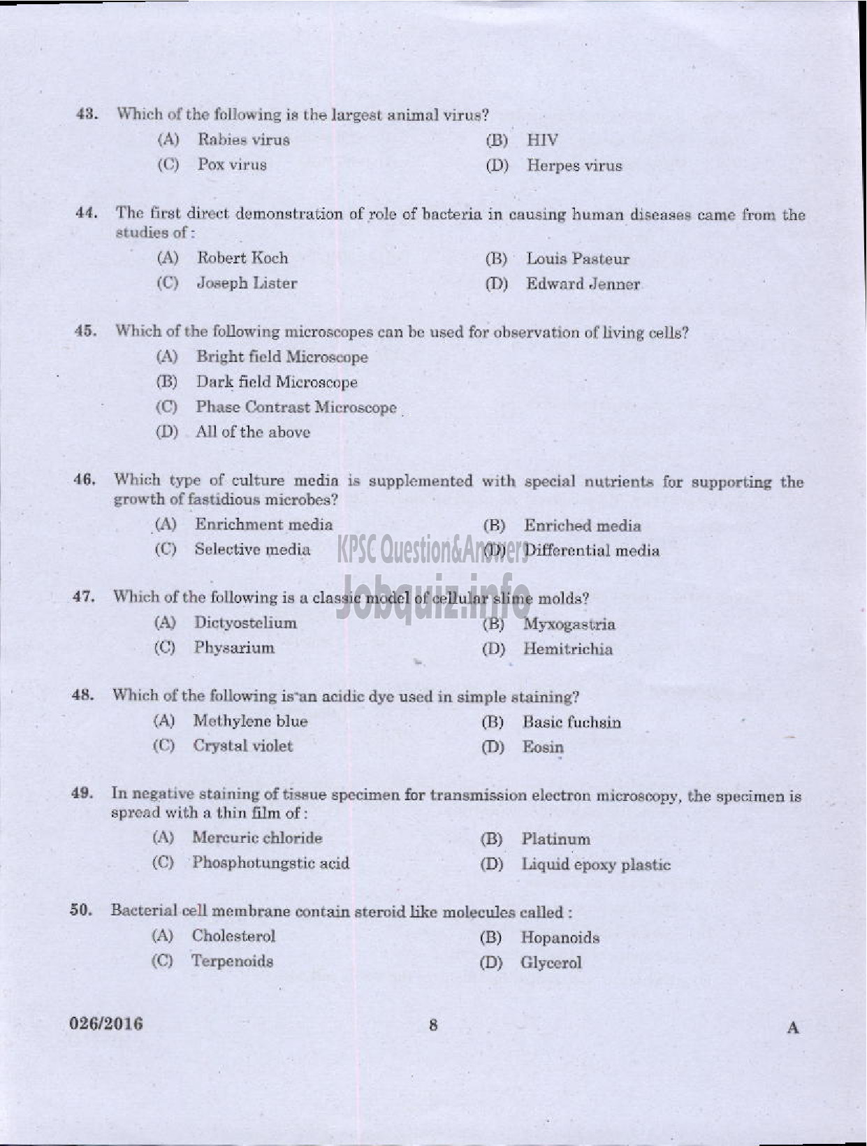 Kerala PSC Question Paper - LABORATORY ASSISTANT DAIRY /CFP KCMMF LTD-6