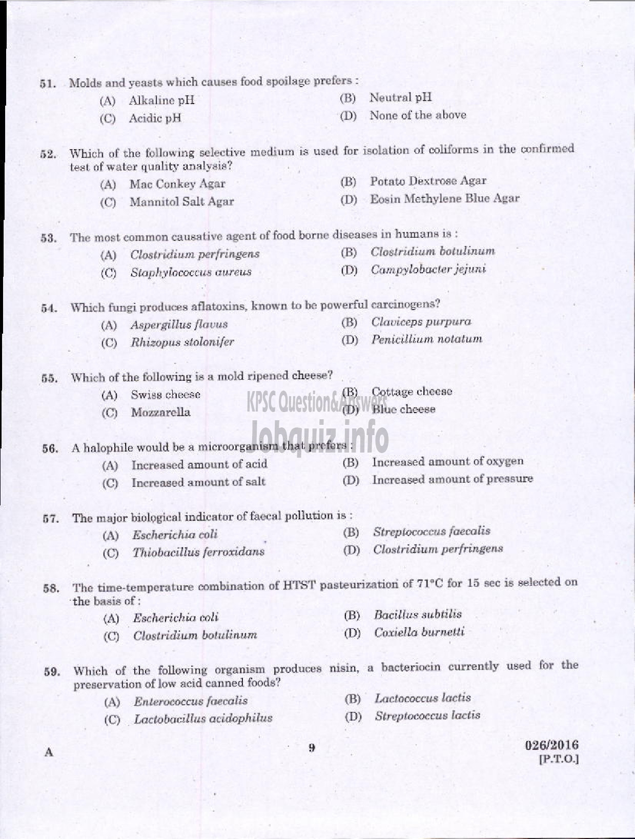 Kerala PSC Question Paper - LABORATORY ASSISTANT DAIRY /CFP KCMMF LTD-7