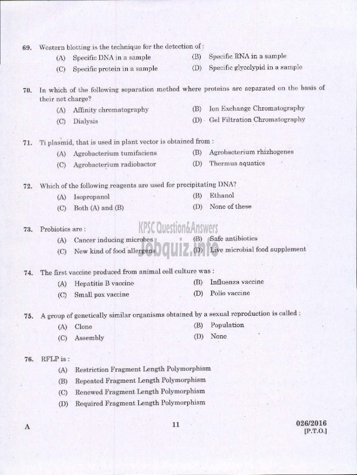 Kerala PSC Question Paper - LABORATORY ASSISTANT DAIRY /CFP KCMMF LTD-9