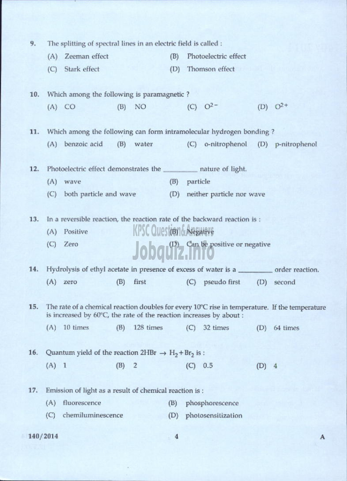 Kerala PSC Question Paper - LABORATORY ASSISTANT FACTORY STATE FARMING CORPORATION OF KERALA LTD-2